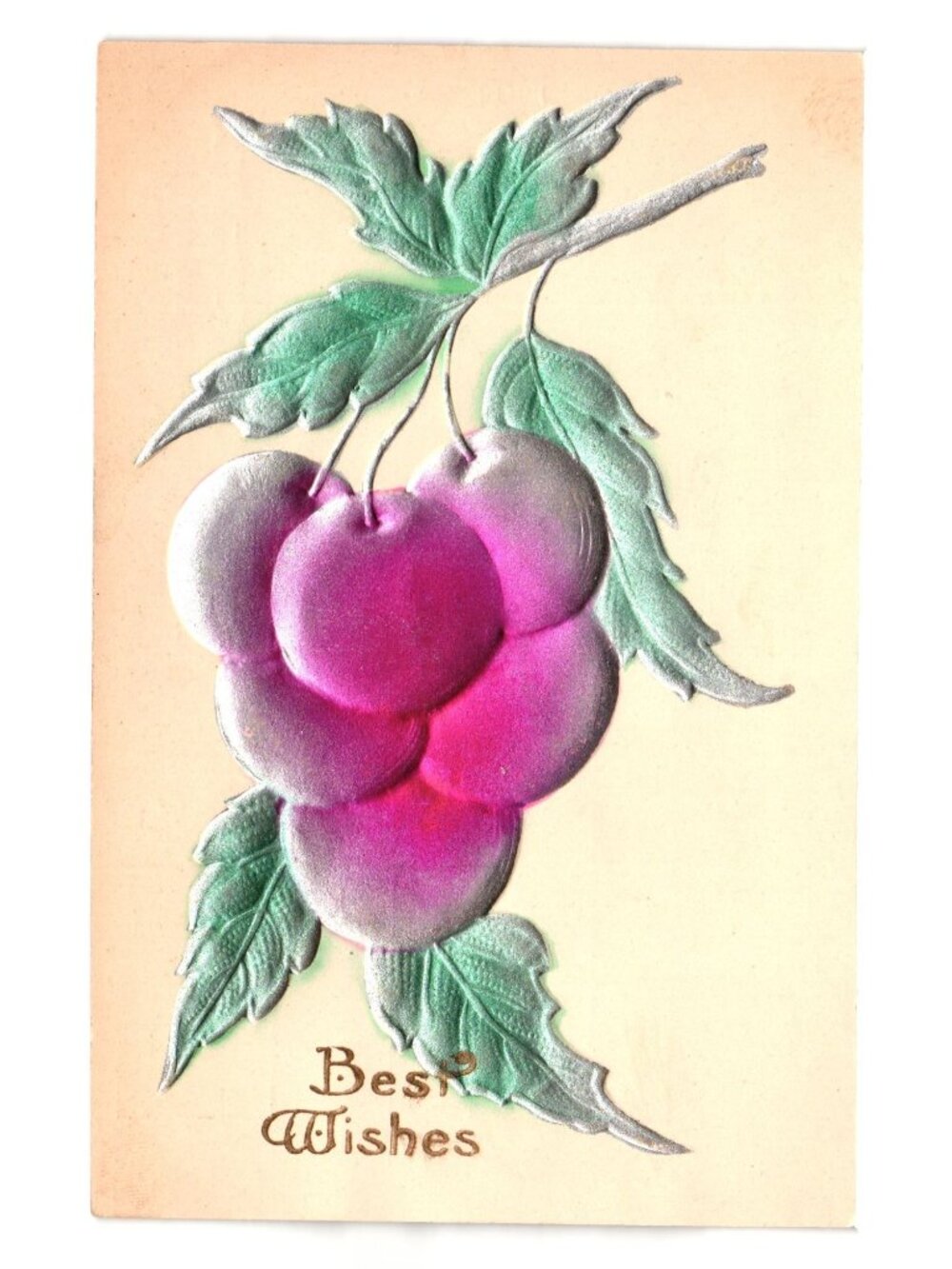 Antique Embossed Postcard Best Wishes Grapes Made Germany Early 1900s Vintage